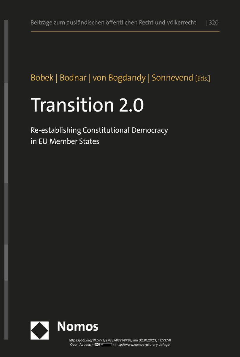 MPILheidelberg's tweet photo. 📢 Out now: "Transition 2.0 - Re-establishing Constitutional Democracy in EU Member States"

Published by Michal Bobek, Adam Bodnar (@Adbodnar), Pál Sonnevend &amp; #MPIL director Armin von Bogdandy. #OpenAccess @NomosVerlag

https://t.co/T2w2CrdTOw https://t.co/goNBcx4bh6