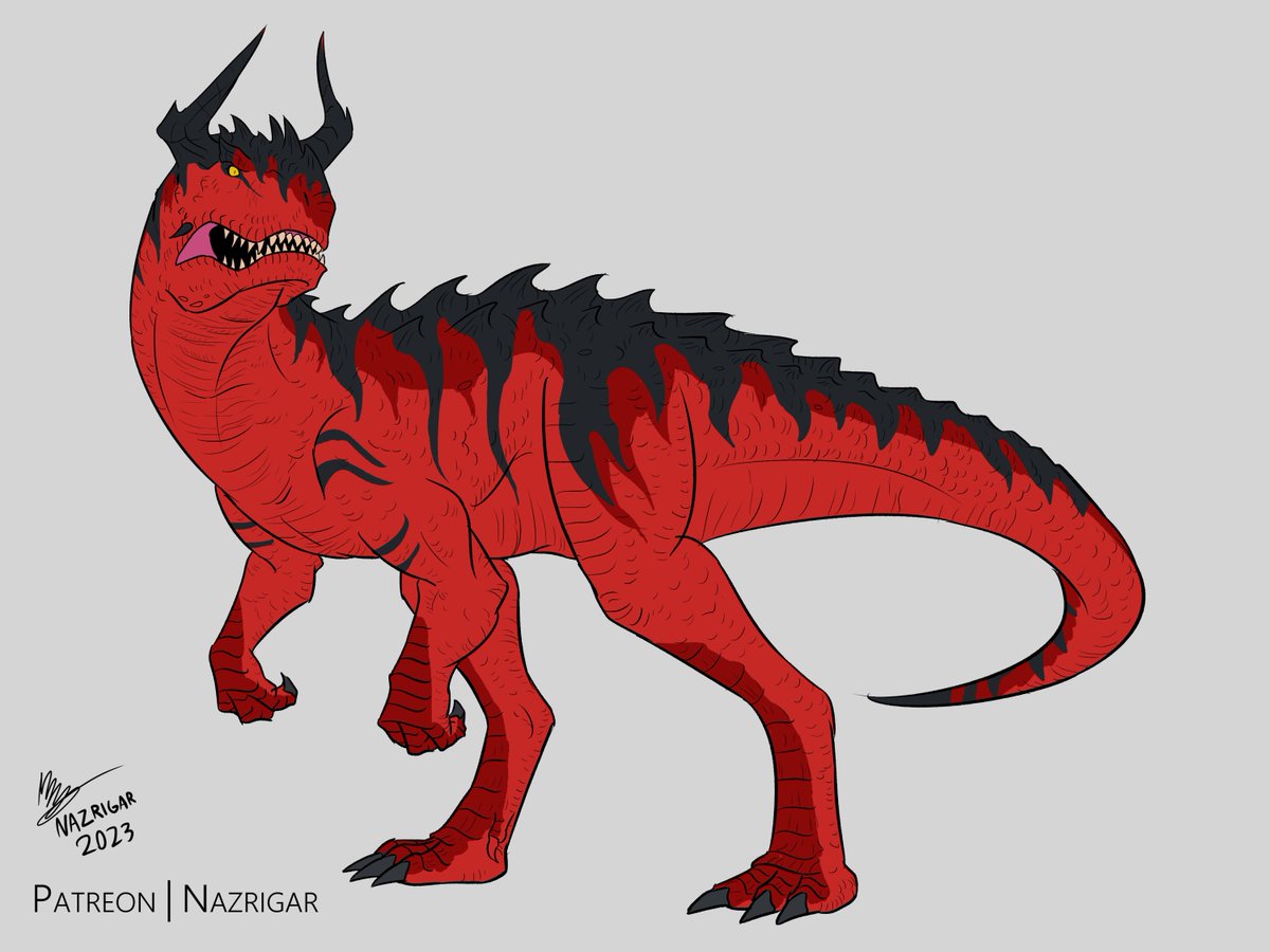 A commission for @Lpostfilms , who wanted me to draw my own interpretation of Diablo from Primal Rage!

#creaturedesign #carnotaurus #primalrage #dinosaurs #paleoart