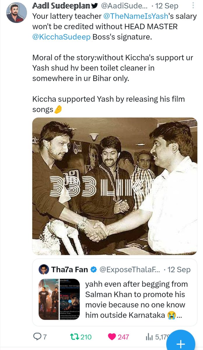 Hemanthn173's tweet photo. Your Father @AadiSudeepian Already Owned You Month Back Even After You Licking Salman Khan Foot 
#KicchaSudeep𓃵 #MaxTheMovie https://t.co/K3jWHq2KeX