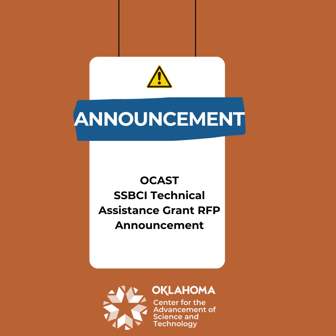 OCAST is seeking proposals from qualified technical assistance (TA) providers... Full RFP can be found here: ow.ly/zKoR50PS2qZ #ocastok #oklahomabusiness #ocastRFP #smallbusiness