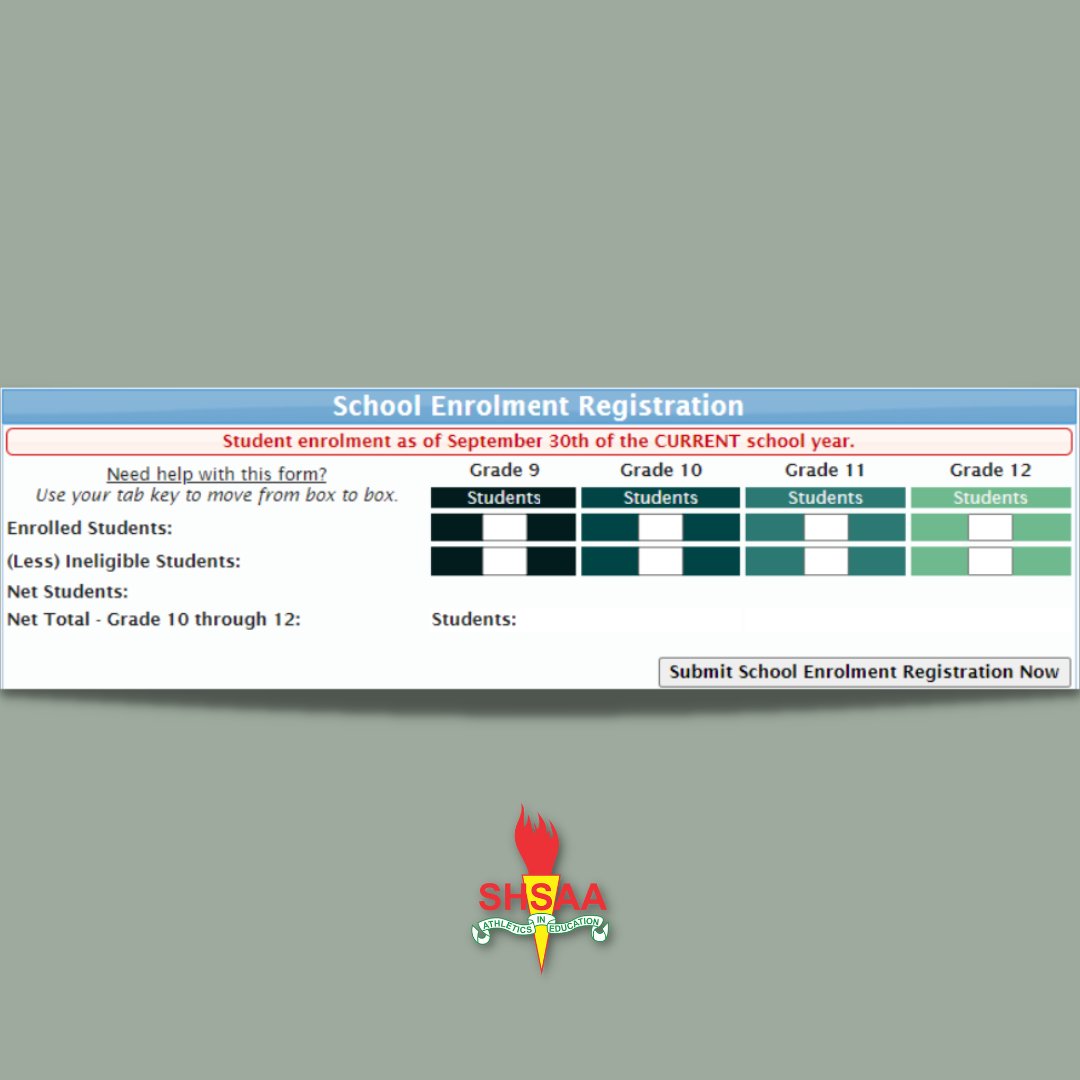 📆 E-10 Deadline
School Enrolment Registration is due on/before Oct. 4.
Login to your ExNet account to complete. Contact the SHSAA office if you have any questions!