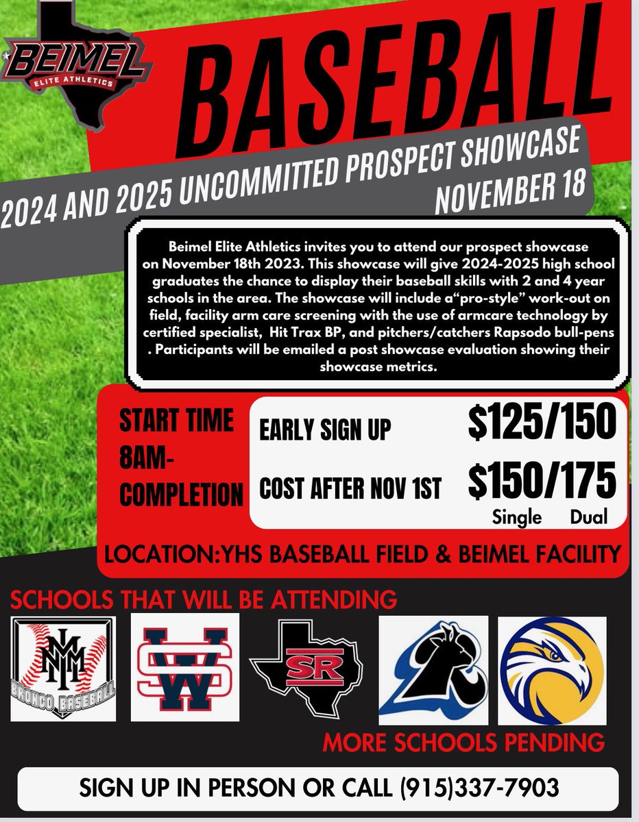 Uncommitted workout in El Paso next month. More teams to be added and invites to D1/D2 school workouts will be started.