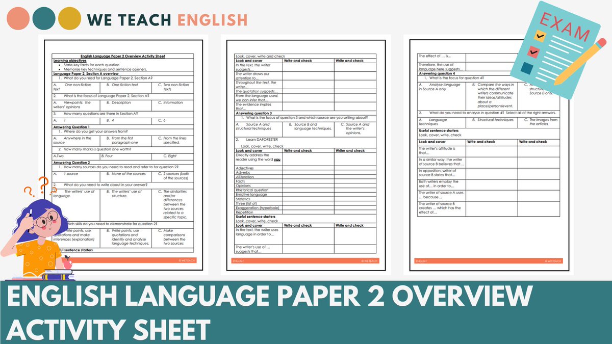 WeTeachEnglish6's tweet image. Freebie alert! 🎉Download this amazing activity sheet designed to help students with the English Language Paper 2!📷 
we-teach-english.com 
#teamenglish #ENGchatUK #EnglishTeacher