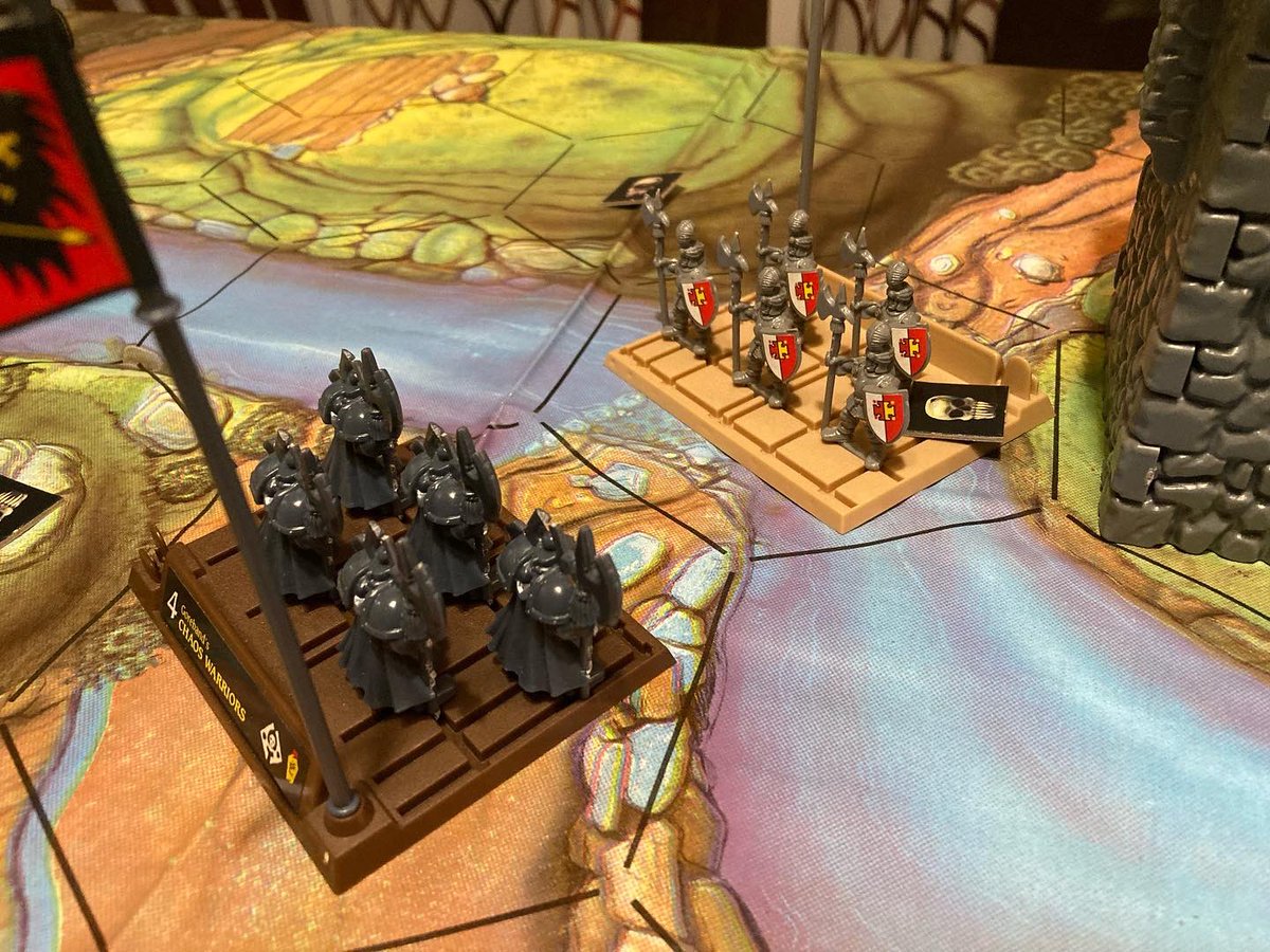 RemassogsRealm's tweet photo. The Imperial Army trying to stop the Chaos Army from crossing the river. #battlemaster #dnd #miltonbradley #miltonbradleygames #dndcrossover #chaos @GamesWorkshop3 https://t.co/PutVXvtbbr