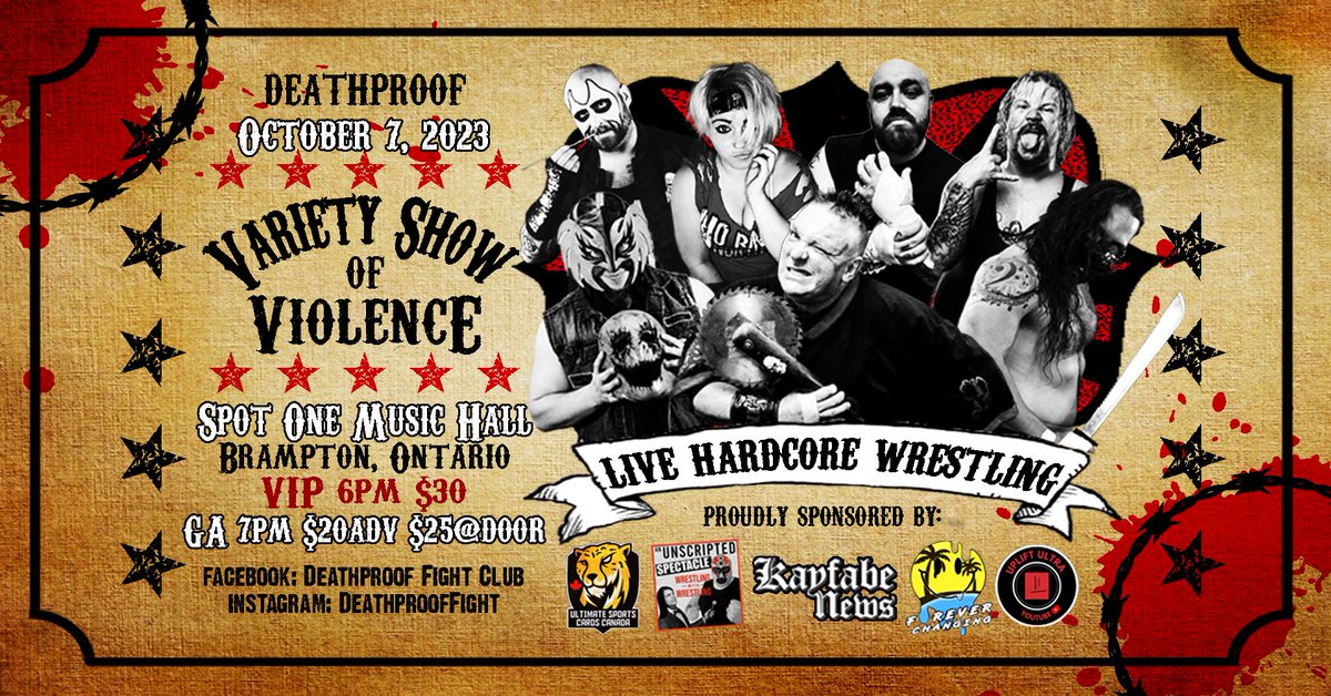 KayfabeNews's tweet image. Live in/near Toronto?  
Love wrestling? 
Want to see the legendary Mad Man Pondo in wild brawl? 
Want to be in our documentary?
Come to Deathproof&apos;s Variety Show of Violence this Saturday! 
facebook.com/events/8102823…