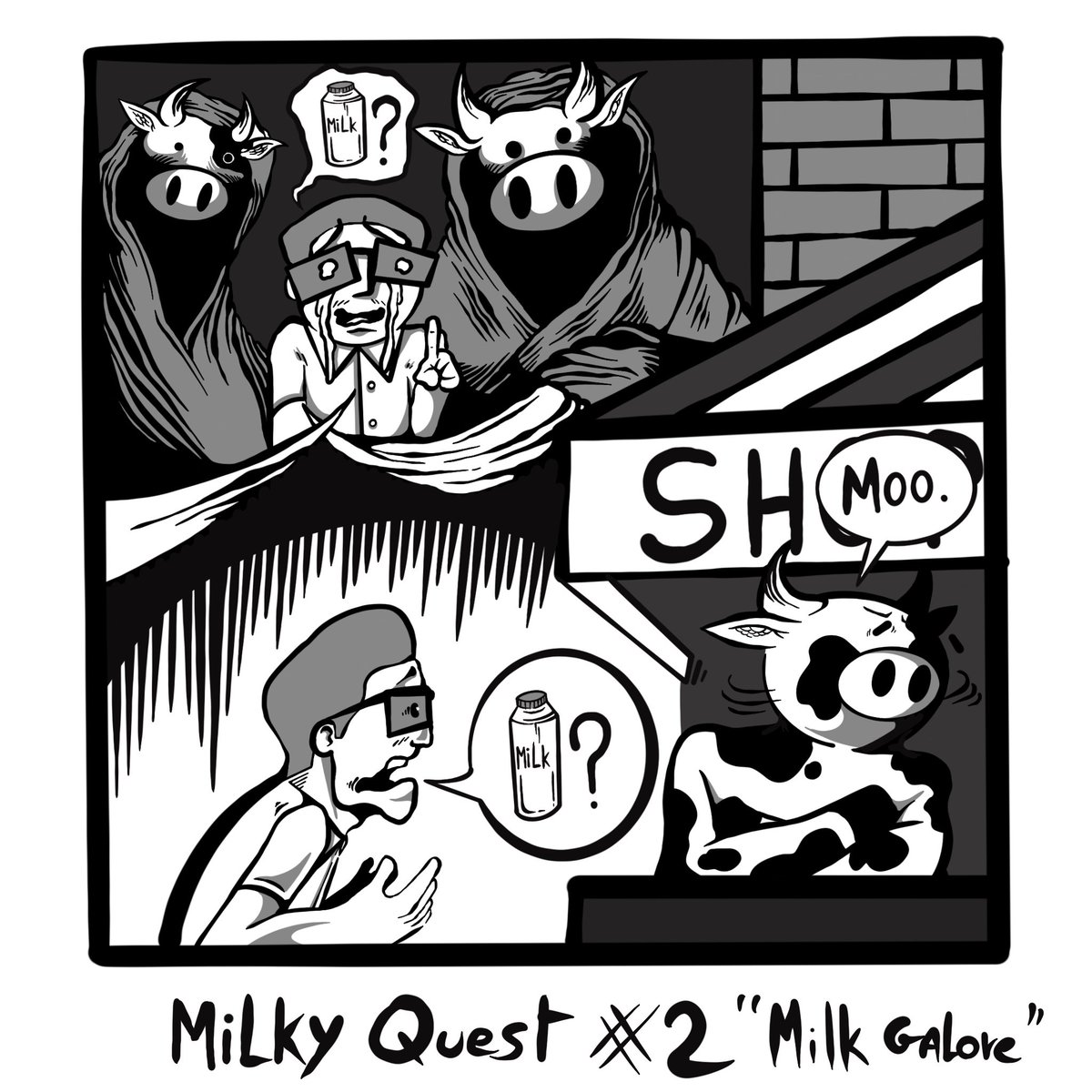 Zoupiot1's tweet photo. Milky Quest ep2 

Our adventurer goes to a dimension where milk is a rare and precious resource.  He must confront gangs of milk thieves and negotiate with milk merchants to obtain some !

#inktober2023 https://t.co/nE666IsI4G