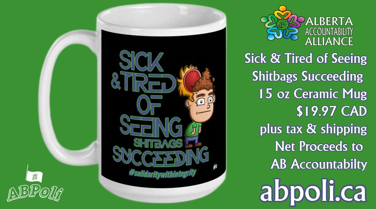 It's #MondayFunday 🙃

Show your #SolidaritywithIntegrity

While displaying your distaste

#SickandTired of seeing 💩 Bag #success

15oz.,#mug $19.97 CAD 

abpoli.ca/product/adc-si…

Net proceeds go to Alberta Accountability Alliance @ab_poli #abaccountability 

#abpoli #ableg