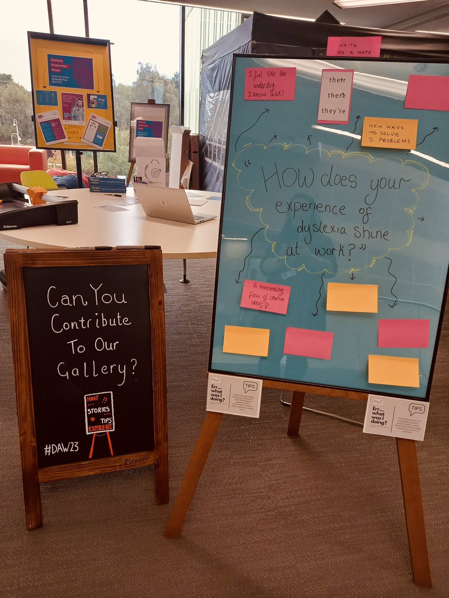 Loving our wellbeing area takeover this week. #Daw23 inviting colleagues to share experiences and create a collaborative art gallery. Amazing conversations already 💙💙💙 #DyslexiaAwarenessWeek