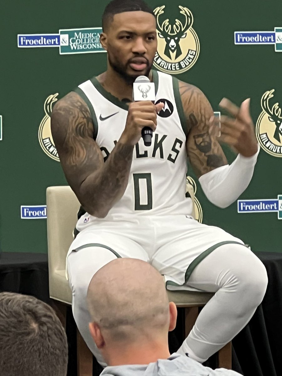 ishoottv's tweet photo. First look at @Dame_Lillard today at @Bucks presser. @patmayo https://t.co/ib4skxhLm0