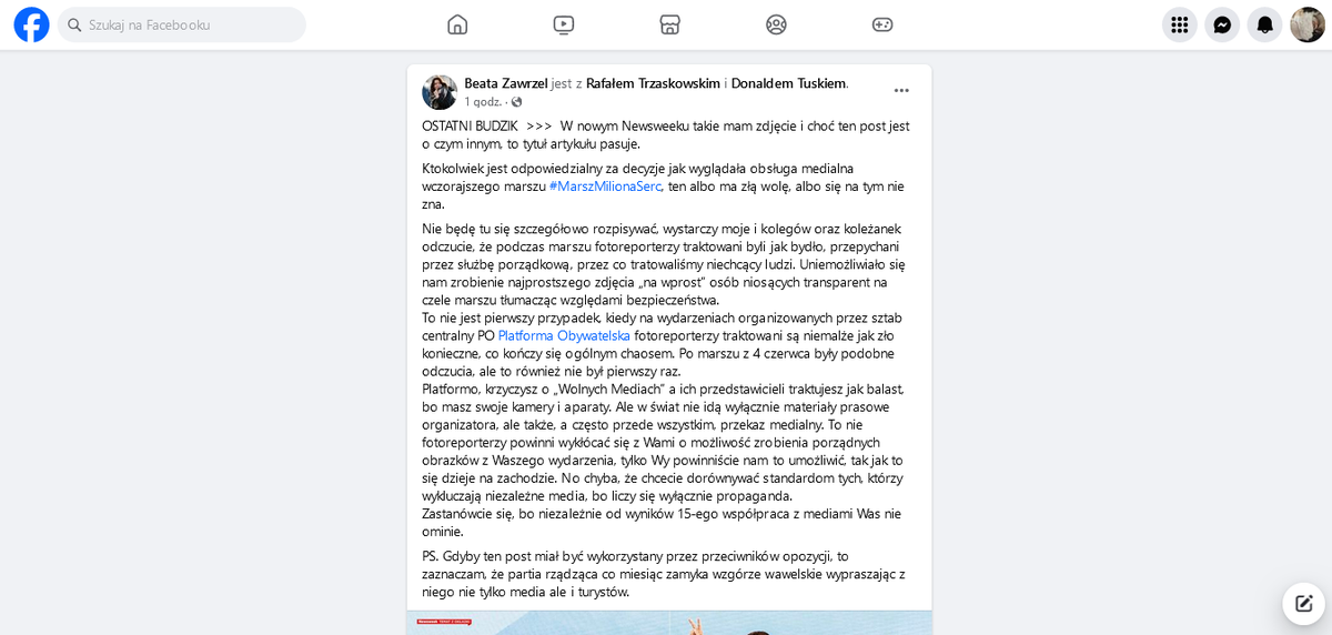 SFotoreporterow's tweet photo. Łyżka dziegciu @donaldtusk @JanGrabiec .  To nie jest wpis pro/przeciw partyjny. To wpis o coraz częstszym zjawisku złego traktowania fotoreporterów. To  wpis o braku profesjonalizmu, ignorancji przykrywanej przemocą,   prywatyzowaniu przekazu  totalnym braku dialogu. 1/2 https://t.co/thuHOGcglH