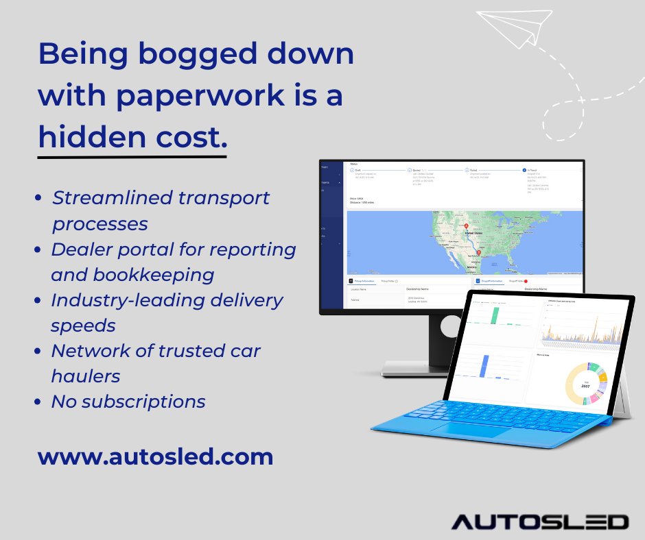 autosled_us's tweet image. Paperwork slowing you down? Say goodbye to stacks of forms and endless back-and-forths! 📑🚫 

- Streamline your internal shipping process
- Industry-leading delivery speeds
- A marketplace of trusted haulers

#Autosled #DigitalTransport #NoMorePaperwork #StreamlineYourShip