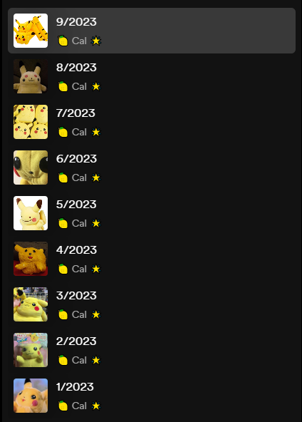 questformethod's tweet photo. things bringing me joy this year (picking a different weird pikachu for each monthly playlist) https://t.co/UoowSLqCG8