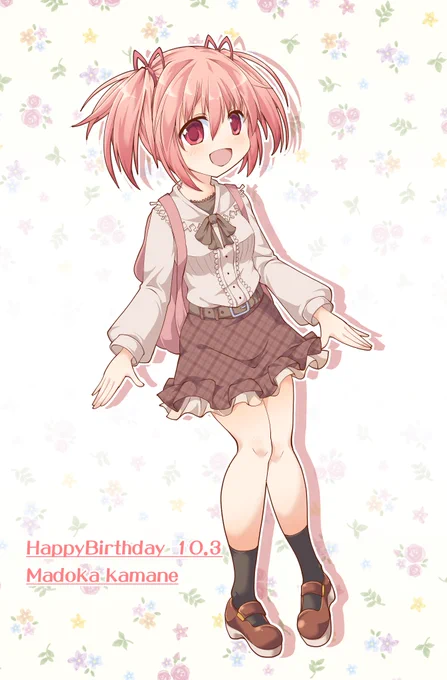 まどか誕生日おめでとう!今年は落ち着いた感じの秋っぽい私服絵にしました。これからscene0や廻天でまた新しいまどかを見れるのが楽しみです。 #鹿目まどか生誕祭 #鹿目まどか誕生祭2023