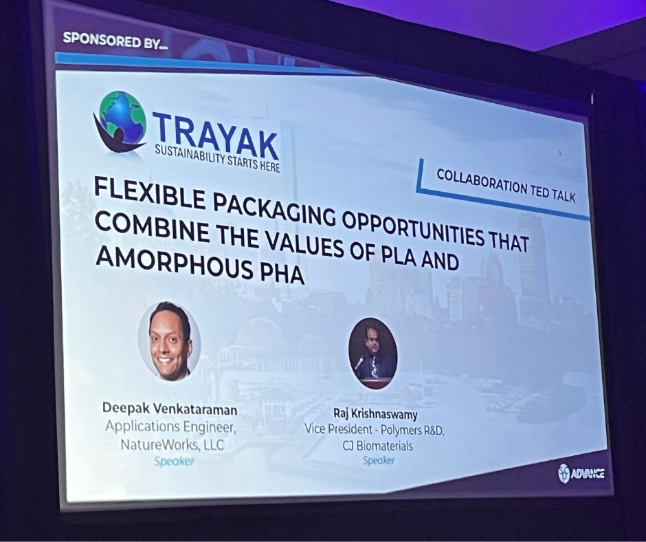 CjBioMaterials's tweet image. Last week's #SPCAdvance was a great success! + 600 members are interested in our innovative aPHA #PHACT.
Raj Krishnaswamy &amp;amp; Deepak Venkatraman ( NatureWorks) presented innovative PLA &amp;amp; aPHA flexible packaging films.
Stay tuned for #CJBIOMATERIALS' impact!