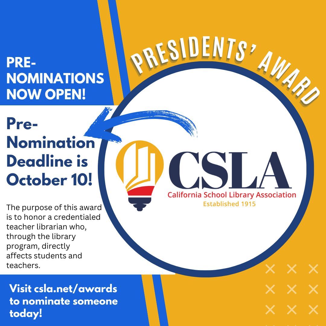 Don't delay - get your Pre-Nomination submitted before October 10th so we can honor an outstanding credentialed teacher librarian who directly affects students and teachers. Start now with the pre-nomination form at buff.ly/3t1I6UE