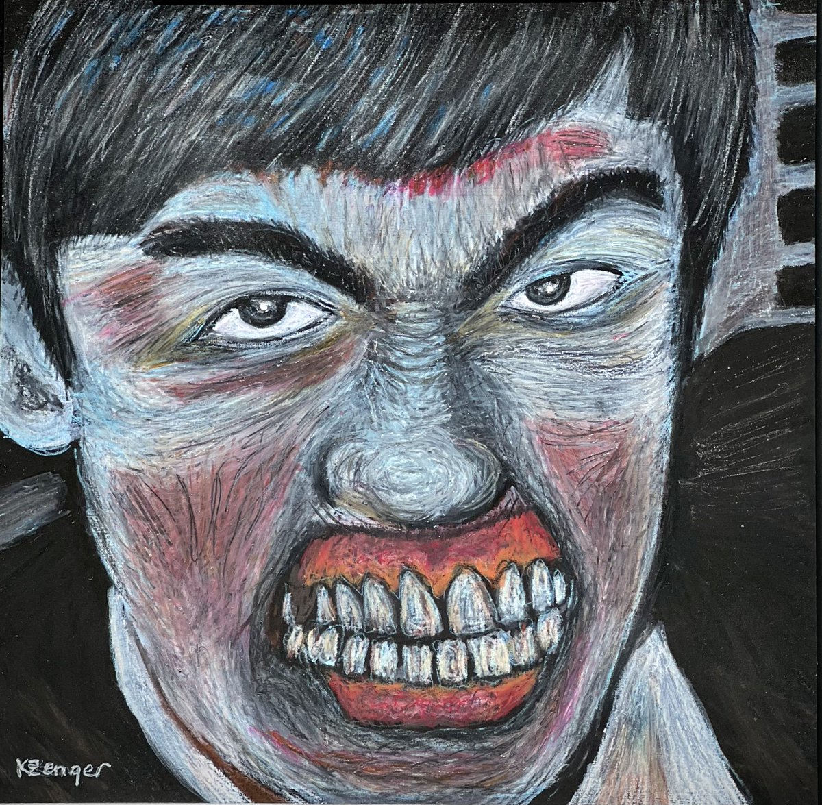 Trick or Treat, folks! Check out this spooktacular artwork - a ghoulishly awesome painting of Paul McCartney as a zombie. A haunting twist on the rock legend. Happy Halloween! #kzengerart #KenZengerart #PaulMcCartney #ZombiePaul #HalloweenArt #CreepyCool instagram.com/kenzengerart/