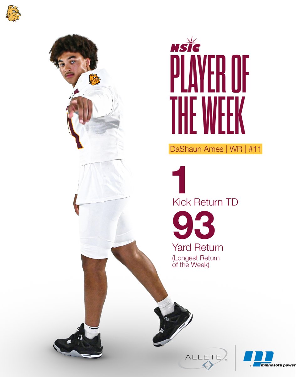 .<a href="/UMD_Football/">UMD Football</a>'s Ames Named NSIC Special Teams Player of the Week

Story: umdbulldogs.com/news/2023/10/2…