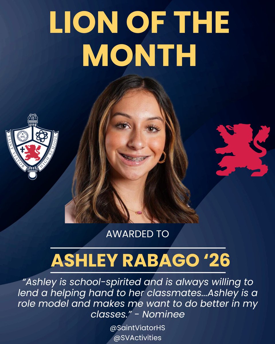 SVActivities's tweet photo. Congratulations to Ashley Rabago & Mrs. Haskins for being nominated as September's Lion of the Month! #theviatorway @SaintViatorHS @SVHSFutureLion https://t.co/phBTlgIcPt