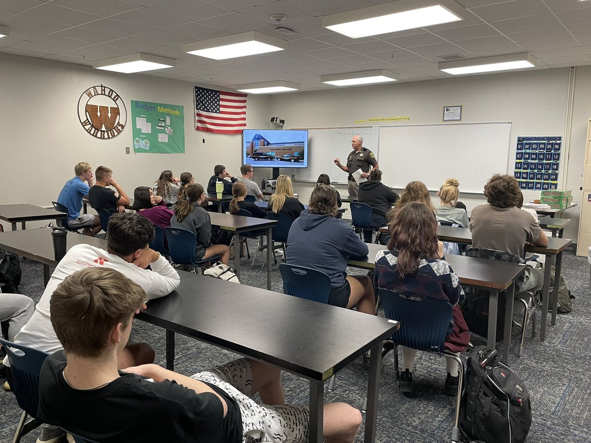 Kevin Stukenholtz from the Saunders Cty Sheriff’s Dept spoke to our Business Law class today.  Thanks Deputy Stukenholtz for sharing information on careers in law enforcement &amp; some interesting stories of your experiences!  #GoWahooBlue #ExcellenceEverywhere <a href="/wahoopublic/">Wahoo Public Schools</a>