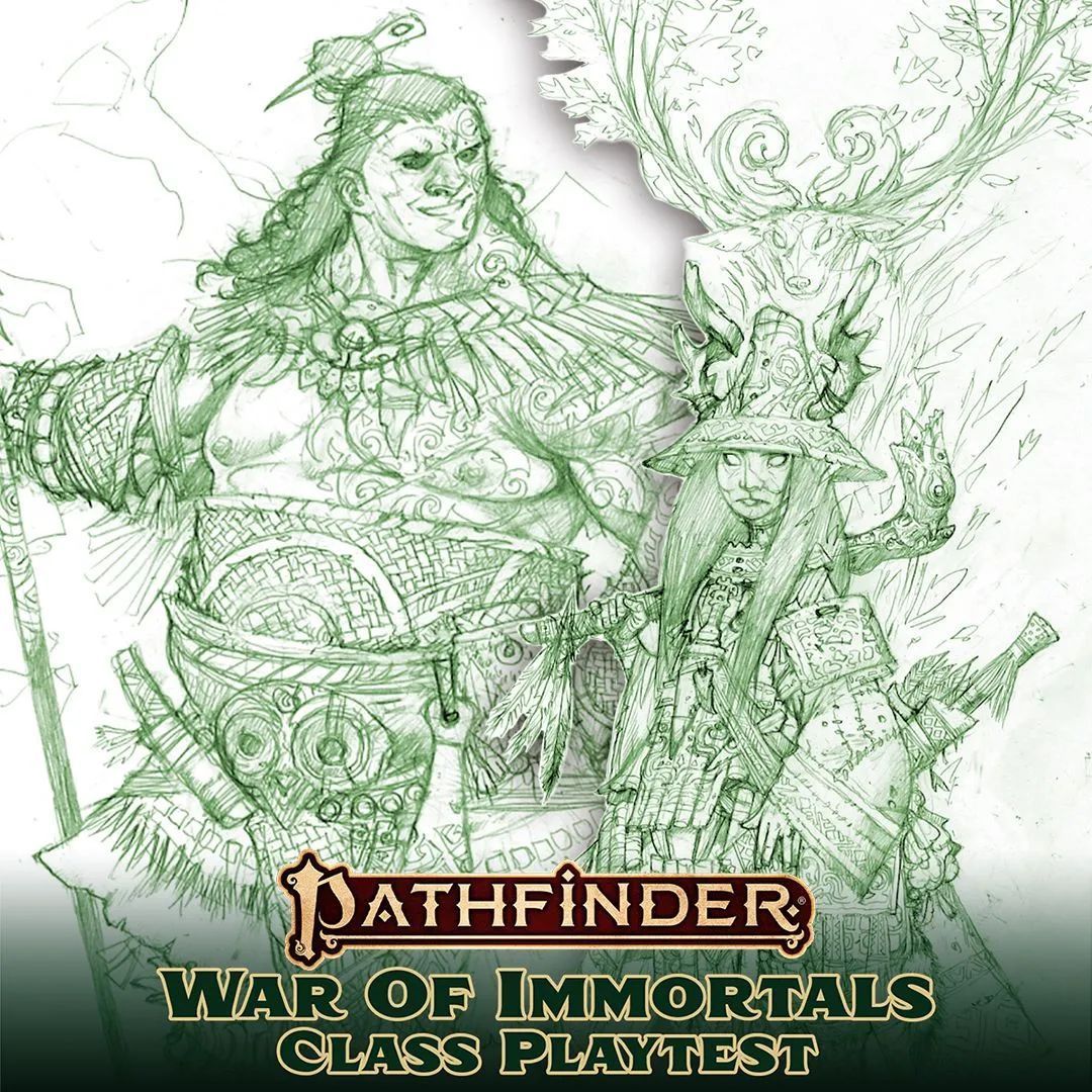 paizo's tweet photo. The War of Immortals Playtest ends today. Remember to log your survey data before 5 PM Pacific! Thank you for playing and playtesting #Pathfinder! 
#Pathfinder2e 
https://t.co/qRTkXxfGoy https://t.co/WZvchbwJ62