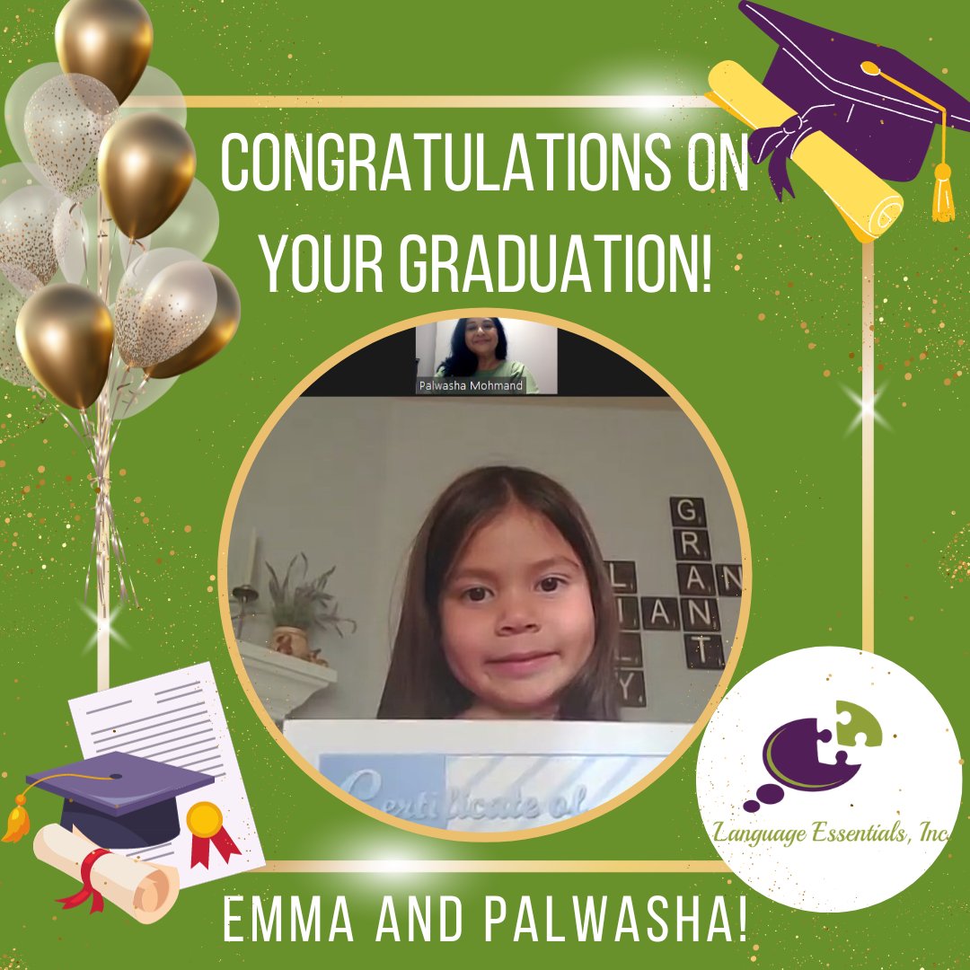 Speech_LE's tweet image. Happy Graduation to Emma and Palwasha! #LE #languageessentials #speechgrad #speechies #speechtherapy #graduationday #clientgrowth #OT #SLP