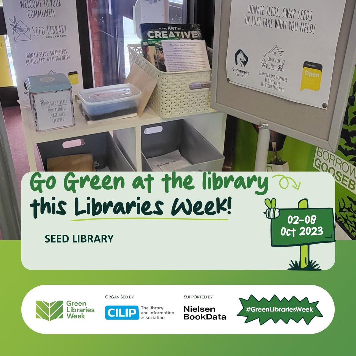 nathyc1972's tweet image. #LibrariesWeek is here &amp;amp; the theme is Go Green at the library! So what can you do to ‘go/stay green’?

✅ Keep using your library as borrowing instead of buying reduces waste!

✅Donate &amp;amp; swap seeds @SomersetLib #BurnhamLibrary which have been kindly supplied by #TheCrookPeakPlot