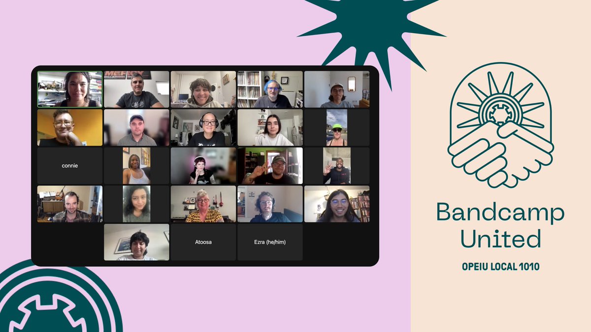 bandcampunited's tweet photo. Observers in full effect. 

Bandcamp United solidarity screenshot from today's 'effects bargaining' with Epic Games management. More bargaining tomorrow. Still no word from Songtradr management. #1u https://t.co/mAGHXeLhIZ