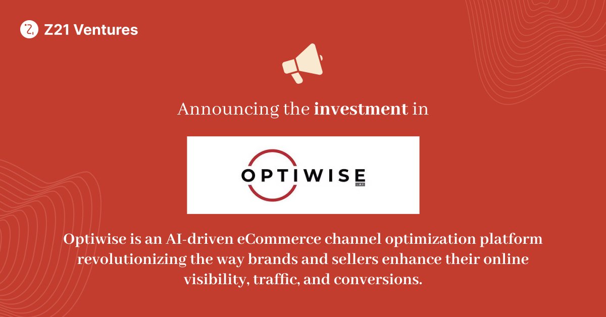Z21Ventures's tweet photo. Announcing Z21 Ventures investment in Optiwise https://t.co/nLjii7eGeH

Optiwise is an AI-driven eCommerce channel optimization platform revolutionizing the way brands and sellers enhance their online visibility, traffic, and conversions. 

@optiwiseai https://t.co/CJJ78EYnWC