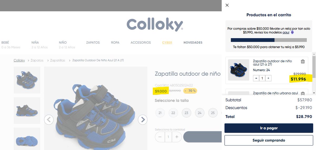 cami_iffy's tweet photo. @CollokyChile Hola, me encuentro comprando en su web. Quiero hacer efectiva la compra, pero al agregarlo en el carrito, su precio se eleva. Alguna solución??? https://t.co/wDPzuXlxcv