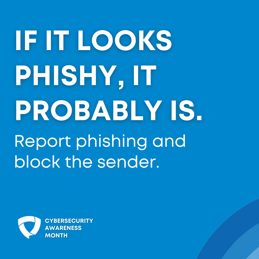 RTOHQ's tweet photo. Don’t get hooked! 🎣 Phishing emails are like sneaky bait trying to reel you in. To keep your inbox clean and your personal information safe, learn how to spot them and report those fishy attempts. https://t.co/u59tmrRGre
#CybersecurityAwarenessMonth https://t.co/wIcVOl9xQe