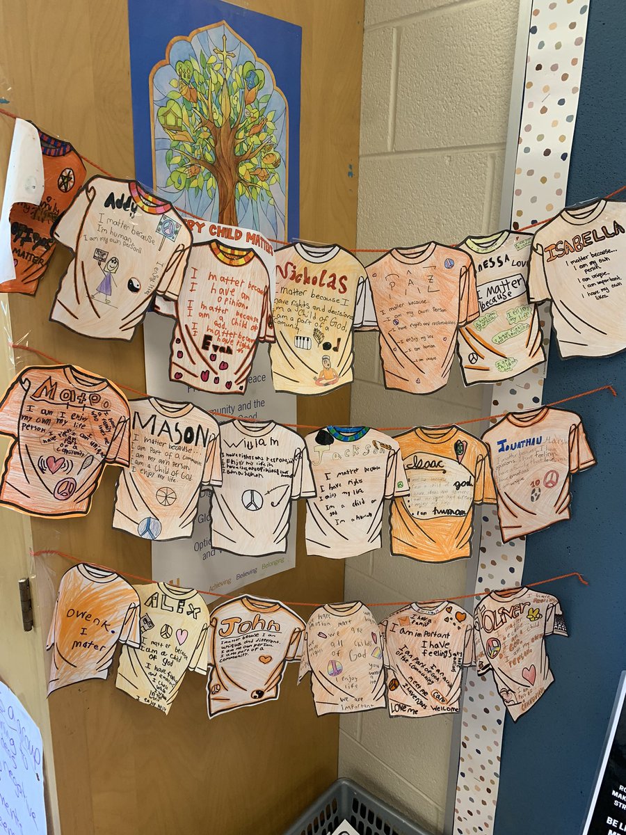 MrsCazimi's tweet photo. Important discussions on orange shirt day with the Grade 5’s. We designed shirts outlining the reasons why we matter 🤩 @StTimothyHCDSB https://t.co/V3RAsqma9p