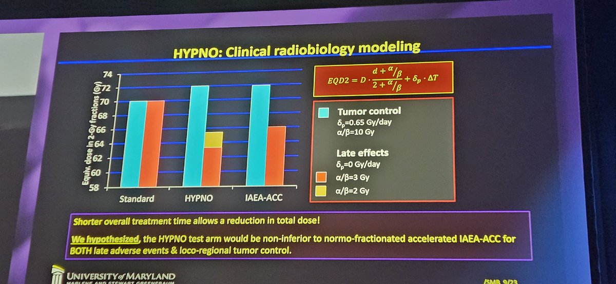 1/ #ASTRO23 @SorenBentzen presenting on hypofractionated accelerated HNSCC #radiotherapy Soren one of my all time favorite speakers👍 Also nobody does #radbio better (no matter what @rweichselbaum thinkes about LQ☺️) @OncoAlert