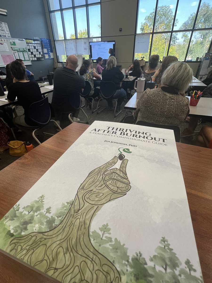 dschoening's tweet photo. I love supporting teachers who put themselves out there and lead learning for other adults. Dawn Brincks is leading a CBU around self care and the book Thriving After Burnout by @jenjohnsonphd, and I just had to stop by and support her! #cbcsd #CBLongfellow https://t.co/yypq5O9LCG