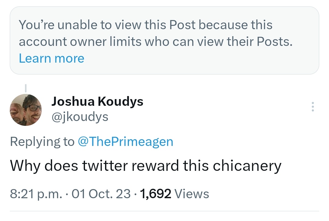 jkoudys's tweet photo. @thekitze I should probably get back into games now that @theprimeagen has given me the gift of time. https://t.co/F0yh6wUlAd