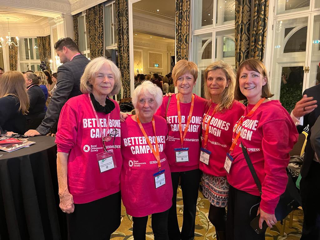 The Pink Ladies (and Steve, not pictured here) rocking the #CPC2023 to support the #betterbones campaign, for a common sense approach to prevention of a major condition, close to our hearts. Thanks @DavidWooding for supporting & @RoyalOsteoSoc for making it happen #osteoporosis