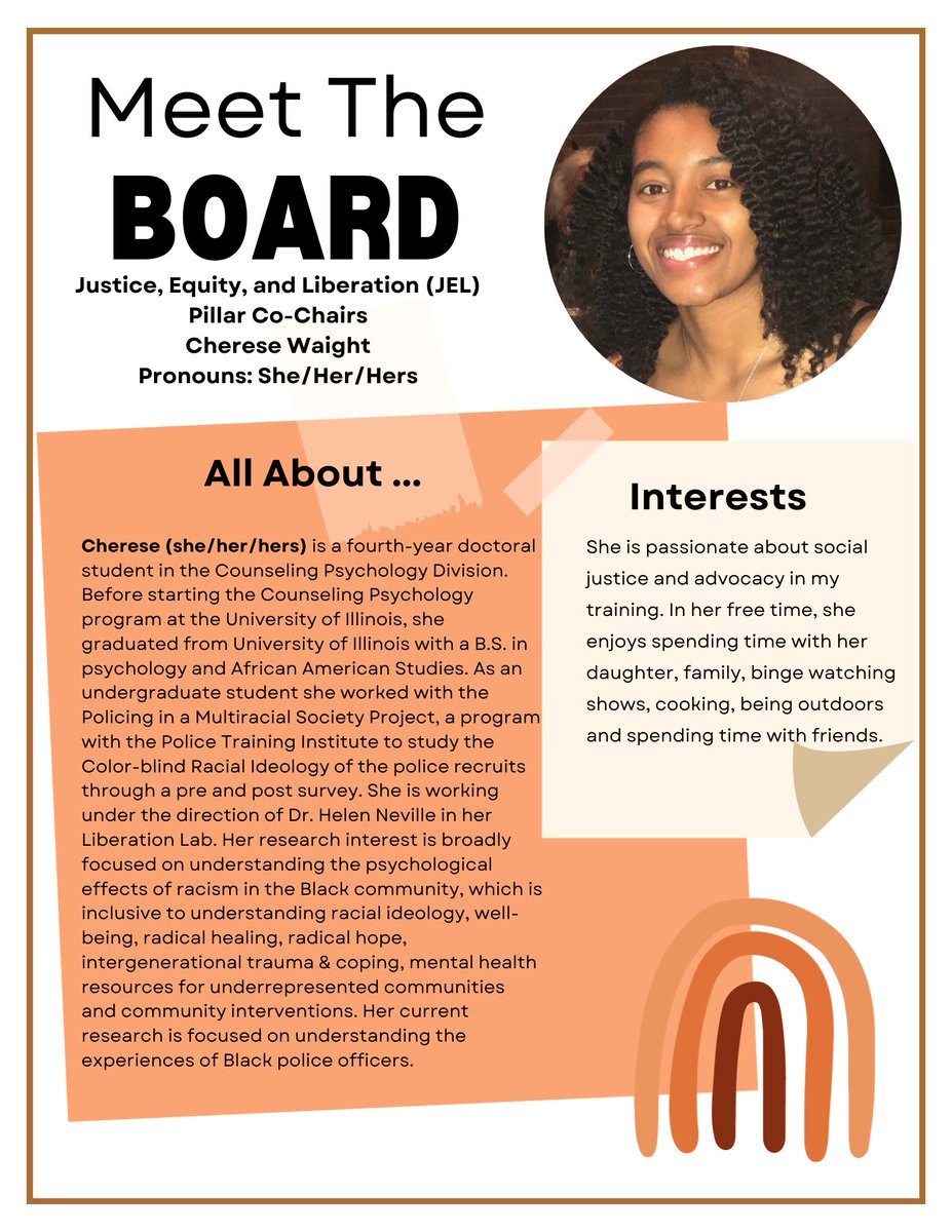 SAS_APAdiv17's tweet photo. Meet one of our Justice, Equity, and Liberation (JEL) Pillar Co-Chairs: Cherese
.
.
.
More intros to come soon!
.
.
.
#apasas #division17 #sassyupdates #psychologygraduatestudents #meettheboard #counselingpsychology #societyofcounselingpsychology #apa #studentaffiliate https://t.co/LNfUTQdGL7