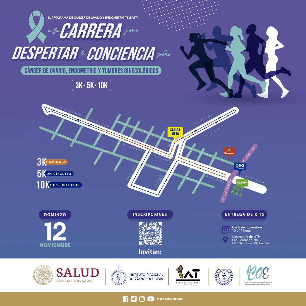 Nuestro Programa de Cáncer de Ovario y Endometrio <a href="/CAOVA_INCAN/">Cáncer de Ovario y Endometrio del INCan</a> te invita a la Carrera para Despertar la Conciencia sobre Cáncer de Ovario, Endometrio y Tumores Ginecológicos.
Fecha: Domingo 12 de noviembre
Regístrate en: forms.gle/eLoeQ7kim2NgzH…