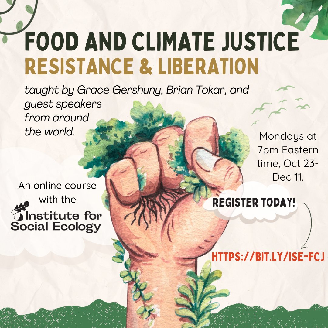 Join us for our course "Food and Climate Justice: Resistance and Liberation," starting in 3 weeks!

In addition to their own expertise on these issues, Grace and Brian have assembled an incredible cast of guest speakers from frontline climate justice and agroecology struggles.