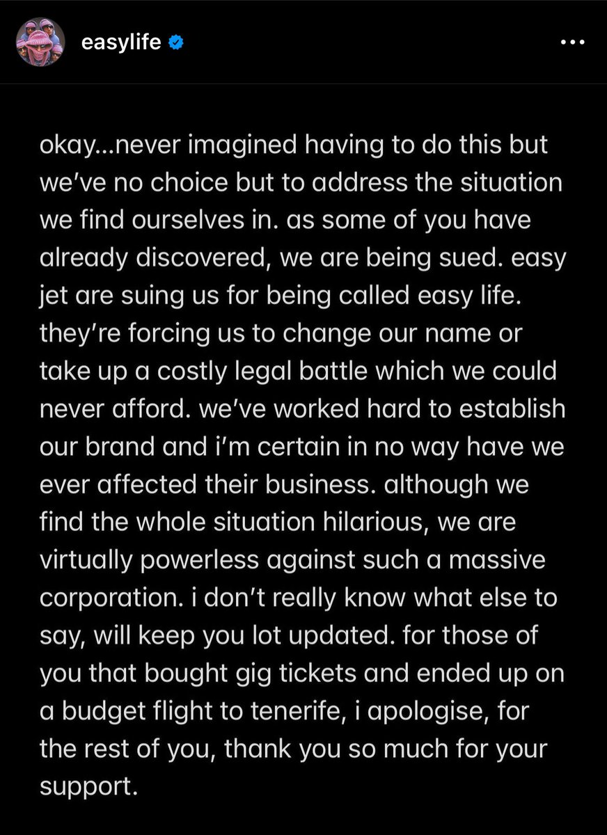 StokeyyG2's tweet image. Famous pop band ‘easylife’ are being sued by easyJet due to their name…

Do easyJet own the word ‘easy’ now?😭