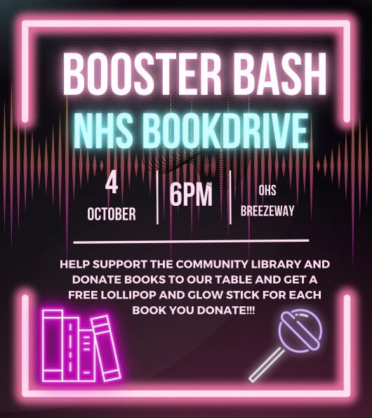 Stop by the NHS or IB tables Wednesday night with a new children’s or young adult book and get a free lollipop and glow stick.