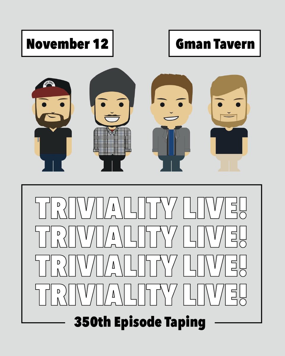 GmanTavern's tweet photo. Come for the drinks, stay for the bullshit (and all our killer events in The Back Room). Two great nights coming up this November…

- Rocket Miner with Underhand and our friends Coyote Man on 11/10
- Trivia game show podcast Triviality Live! Their 350th Episode Taping on 11/12 https://t.co/CNmZc1w7qe