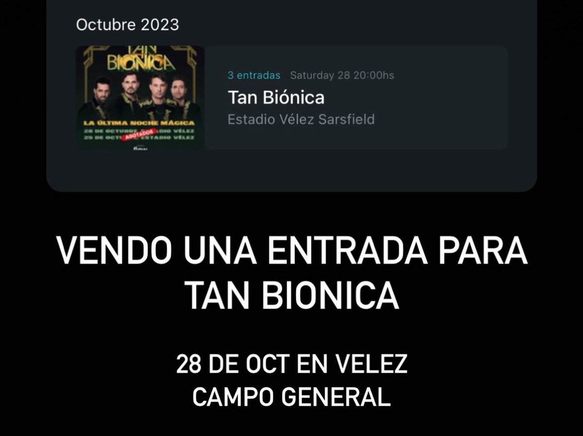 Vendo entrada para tan bionica