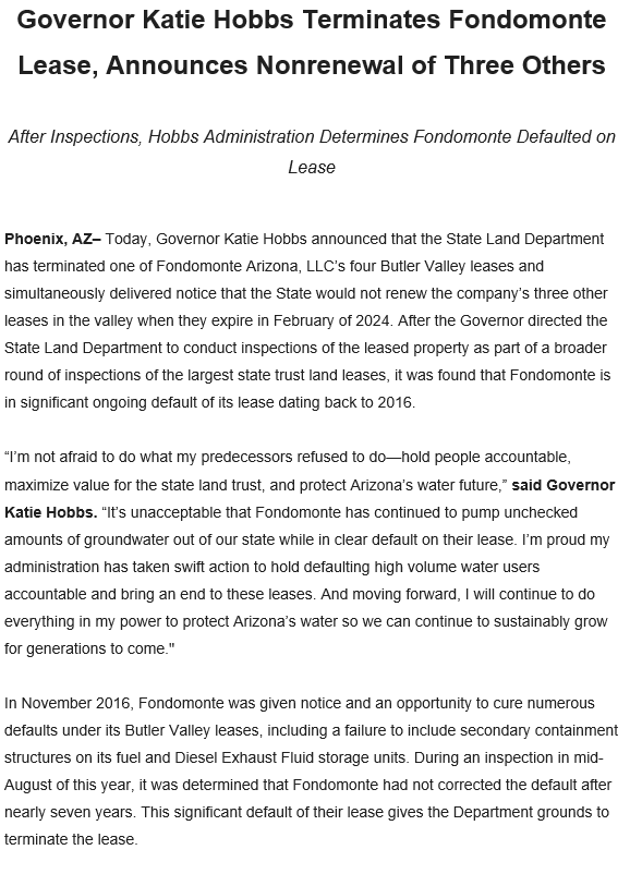 brahmresnik's tweet photo. BREAKING @GovernorHobbs ends controversial state land leases for Saudi alfalfa grower in western Arizona. https://t.co/BnAPJkkJRV