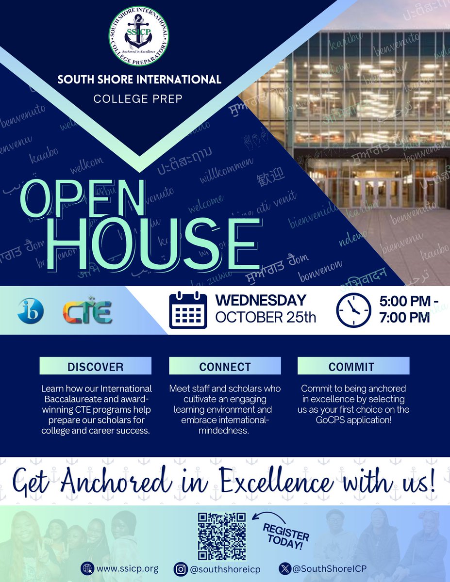 Join us Wednesday, October 25 from 5 pm - 7 pm to see what South Shore International College Preparatory High School has to offer!