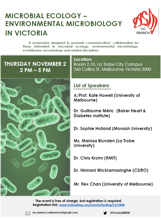 Very excited to announce our fantastic speaker lineup for #MEEM2023 Nov! Our plenary is A/Prof Kate Howell (@lifeonthefly15), followed by talks by @phylogeo, @SophieIHolland, @CleanDirtChris, @lokhangcR, Marissa Blunden & Nirmani Wickramasinghe! #enviromicro 1/2