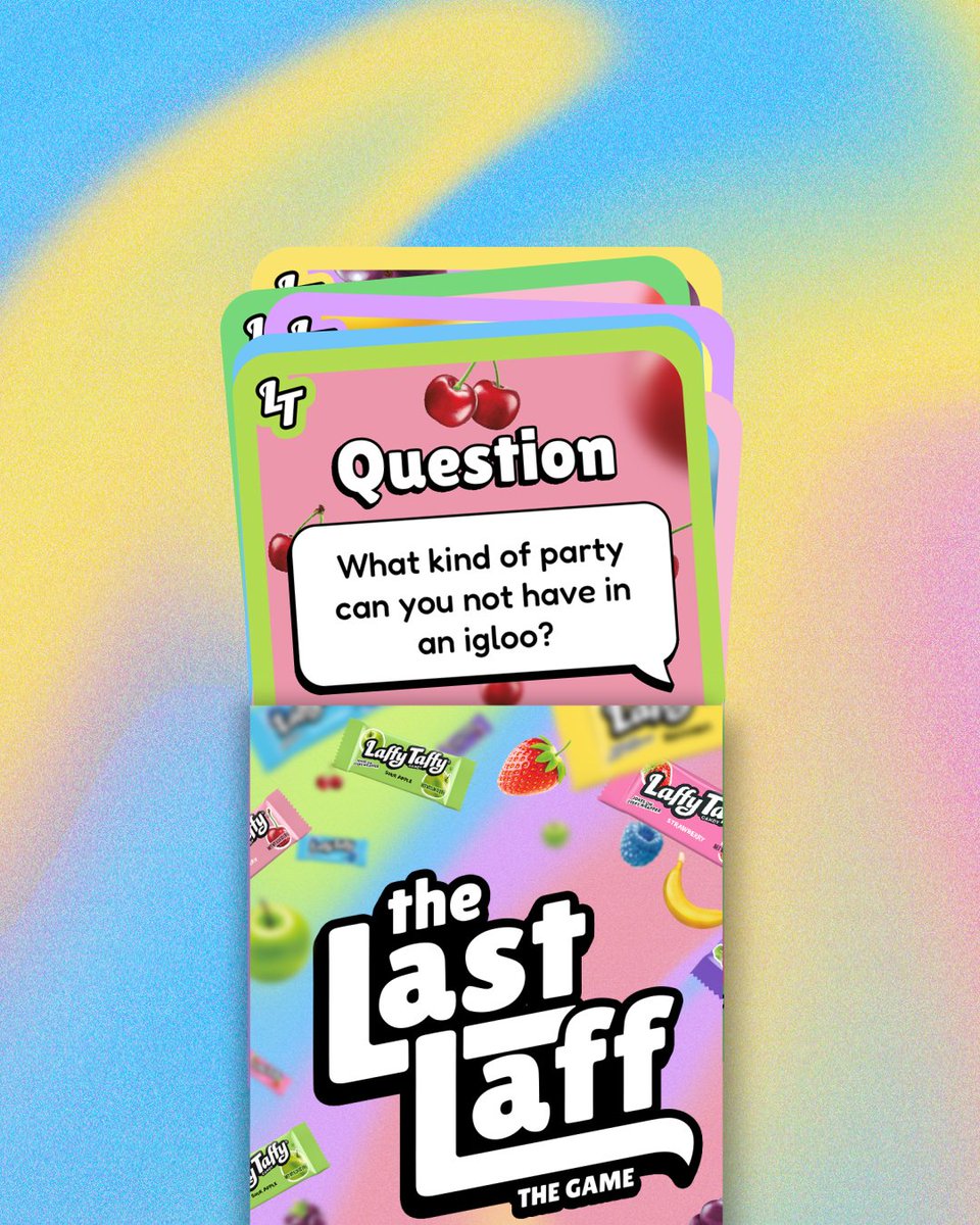 Visit LaffyTaffy.com/LastLaff each night at 7pm ET and correctly guess the punchline to a joke. If you play your cards right 😉 you could enter for a chance to win a deck of our new game, The Last Laff! 

NO PURCH NEC. Open to 50 US/DC 21+. Ends 10/13. Link in bio for rules.