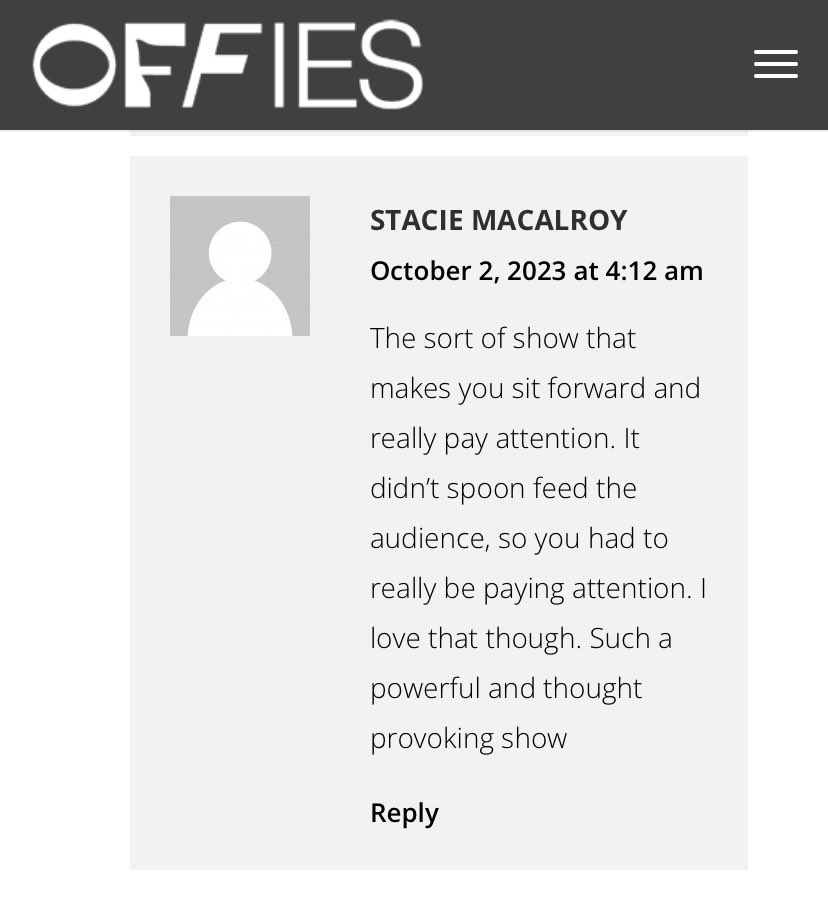 GammaRayTheatre's tweet image. Truly honoured to be receiving such wonderful audience feedback on our #OffFest nomination page

It’s been over a month since the final #edfringe performance of ‘Ay Up, Hitler!’

Who knows what’s in store for the show next…

#Theatre @OffWestEndCom #Offies #FillYerBoots