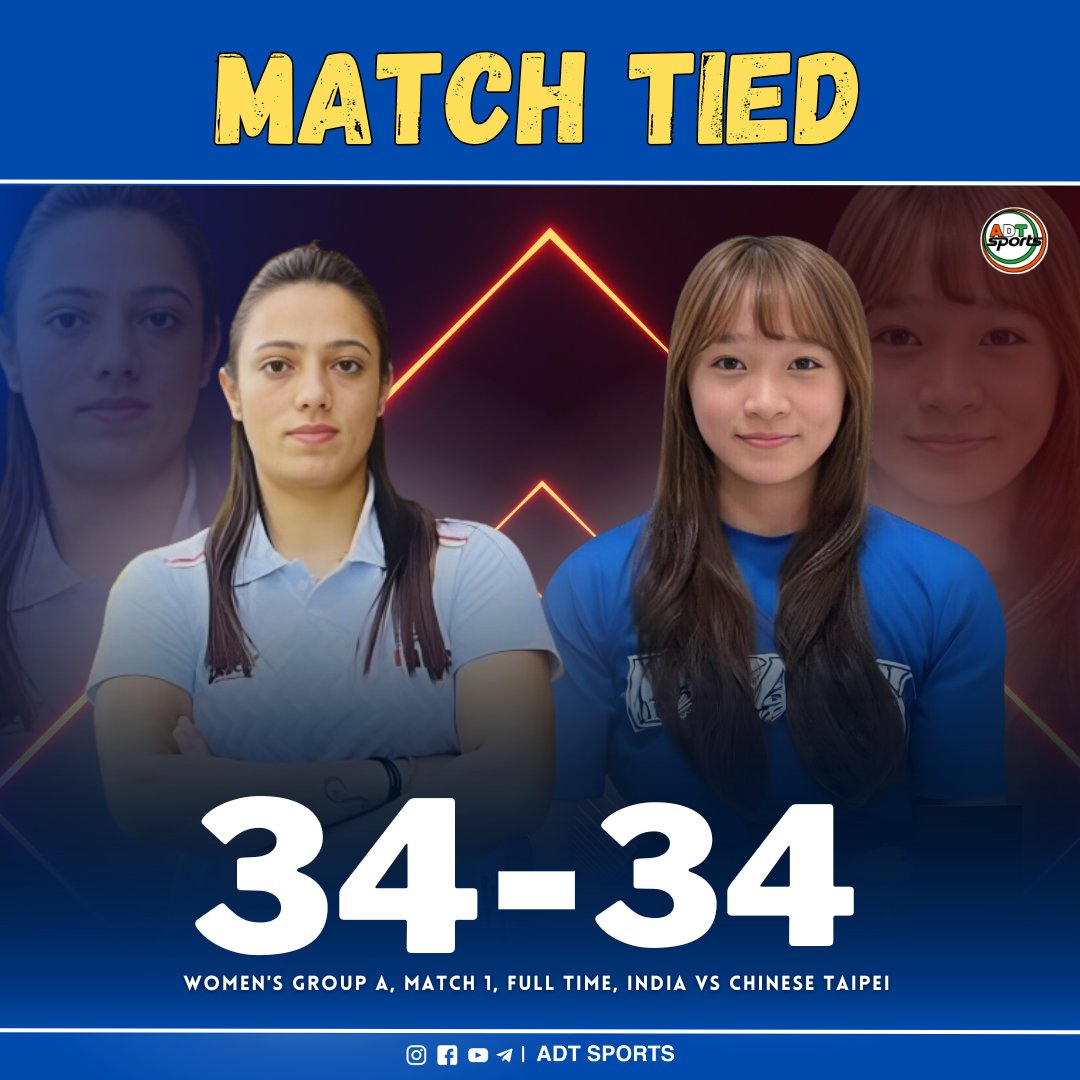 AdtSports's tweet photo. Match Tied between Indian vs Chinese Taipei 34-34
#AsianGames2022 #AsianGames #adtsports #kabaddi #womens https://t.co/QR6pddC5NX