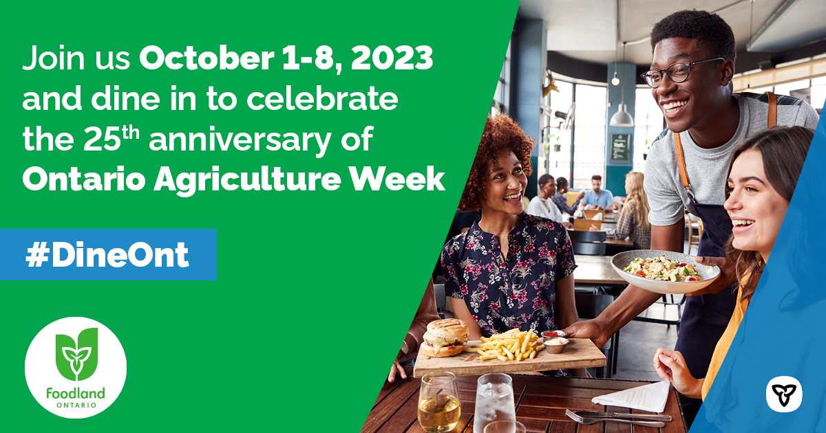 This week is Ontario Agriculture Week! Join us in celebrating #OntAgWeek by dining in. Find participating restaurants proudly serving Ontario ingredients here: ontario.ca/page/dine-onta… #DineOnt #LoveONTFood @FoodlandOnt