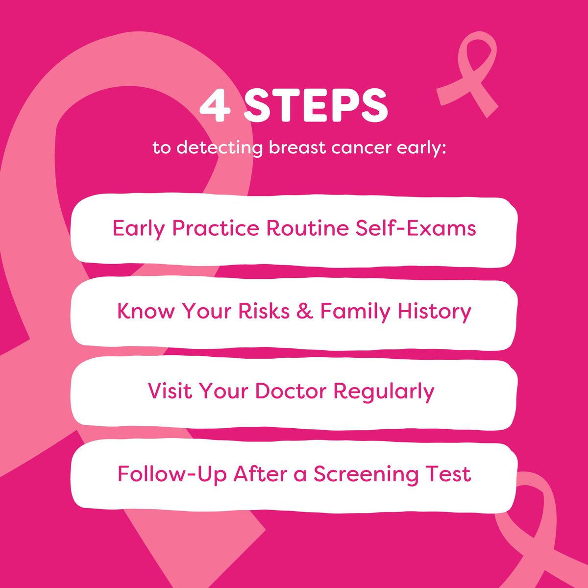 Five steps that may help detect breast cancer early:

1. Practice early self-exams routinely.

2. Know your risks and family history.

3. Visit your doctor regularly.

4. Follow-up after a screening test.

#orgain #drinkorgain #breastcancerawareness #womenshealth